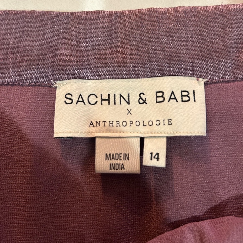 Sachin & Babi x Anthropologie Tiers Ruffled Indian Wrap-look Shiny Skirt Size 14 - Picture 5 of 7
